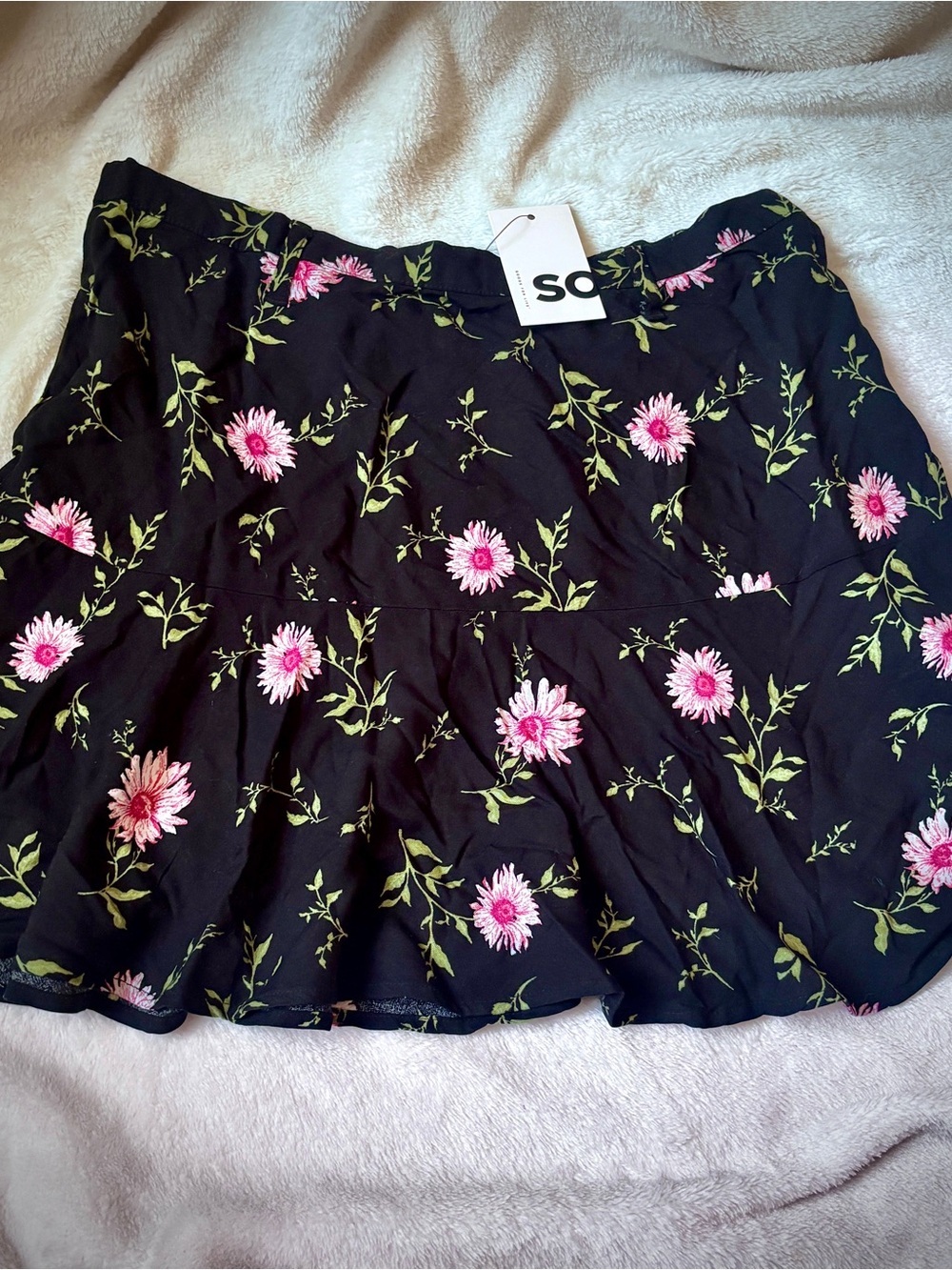 NWT Black Pink Floral Flounce Mini Skirt Size Large Cottagecore Coquette Flirty